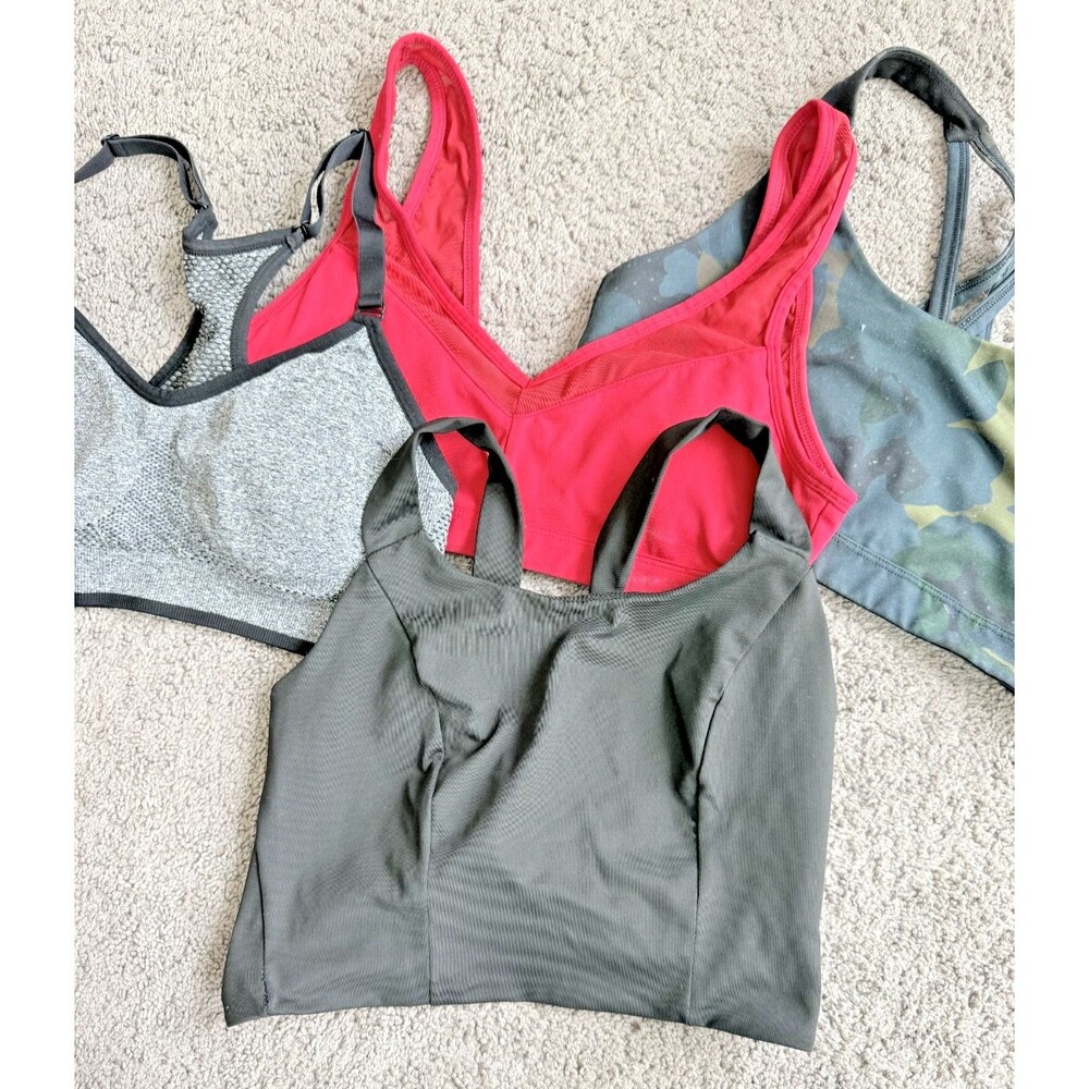 Women's Sports Bra Crop Top Lot 6 Piece Black Red Camo Gray Strappy Activewear